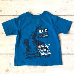 Baby Boy 6-9m T-shirt Blue Monster 6m 9m Shirt 100% Cotton 6m 9m